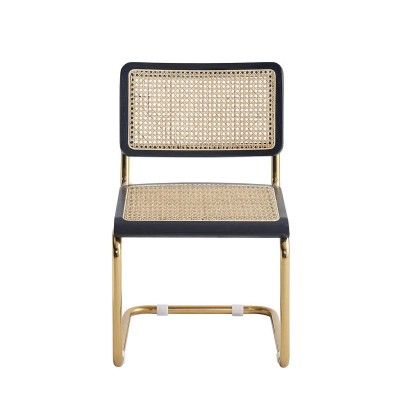 SILLA MARCELO NEGRA PATA ORO CON RATAN NATURAL 2