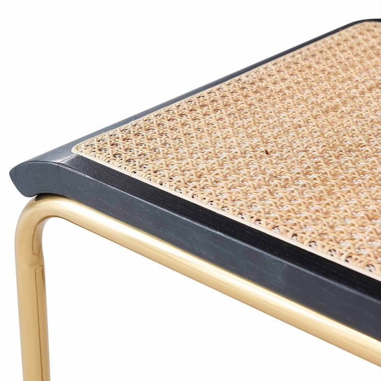 SILLA MARCELO NEGRA PATA ORO CON RATAN NATURAL