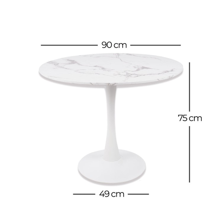 MESA GINA EFECTO MÁRMOL BLANCA 90 CM