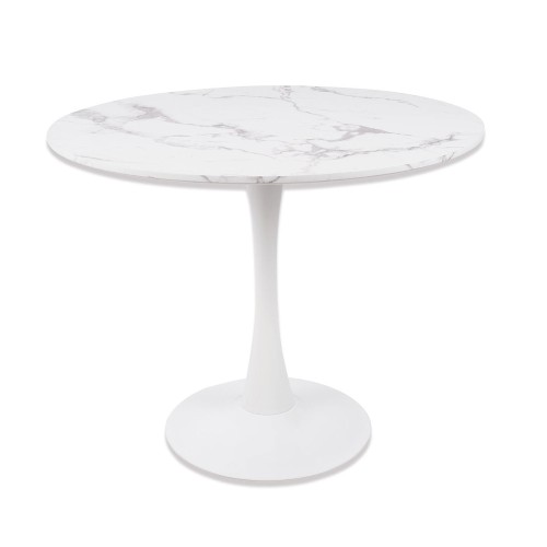 TABLE GINA EFFET MARBRE BLANCHE 90 CM