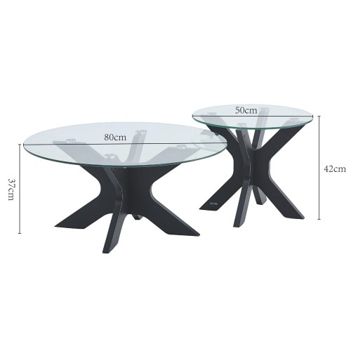 SET DE 2 MESAS AUXILIARES DUNA TAPA CRISTAL